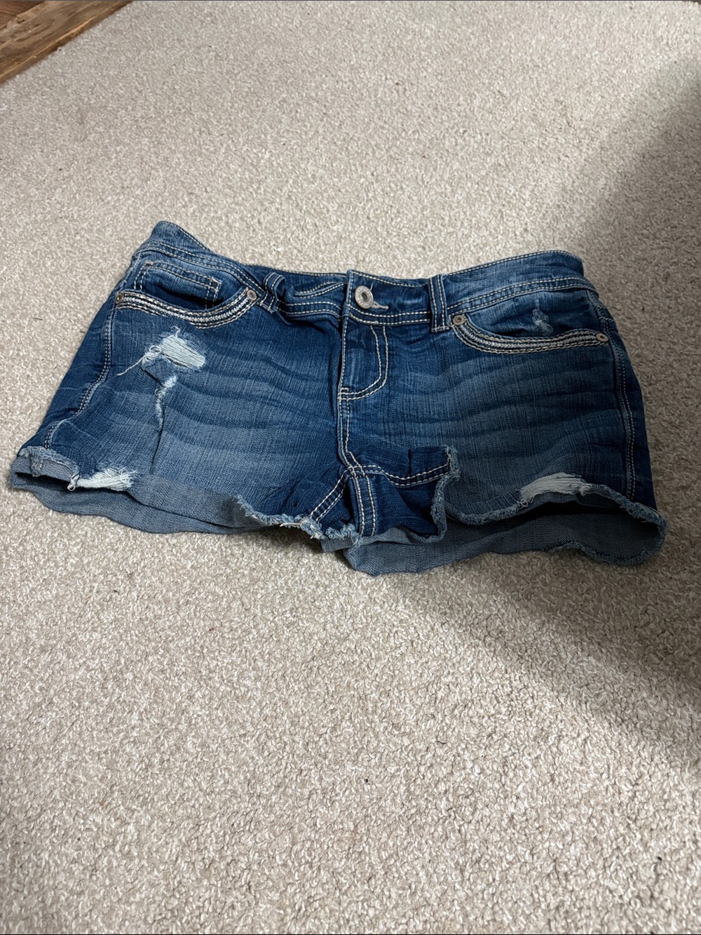Maurices Dark Blue Distressed Denim Cutoff Shorts